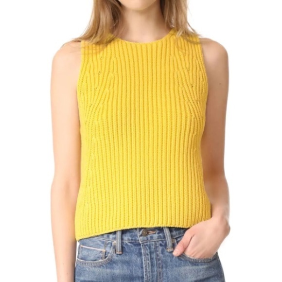 Vince sweater top medium Yellow Knit Tank top shirt chunky - Picture 1 of 5